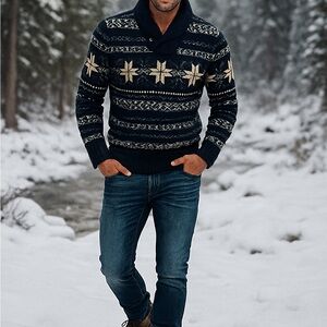 NWT POLO Ralph Lauren Navy & Cream Shawl Collar Sweater Men’s L